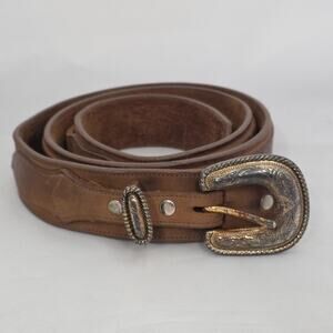 Nadim Western Belt Genuine Leather Size 38 Brown w/ Gold Ranger Western USA
